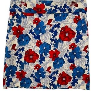 Talbots Red & Royal Blue Floral Mini Careerwear Polished Pencil Skirt - Sz 6